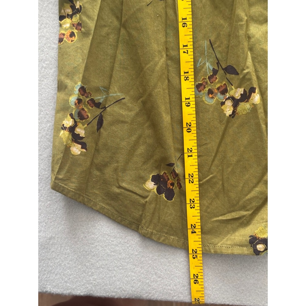a.n.a‎ Button Up Blouse Large Olive Green Floral Cotton Band Collar NWT - Picture 6 of 10